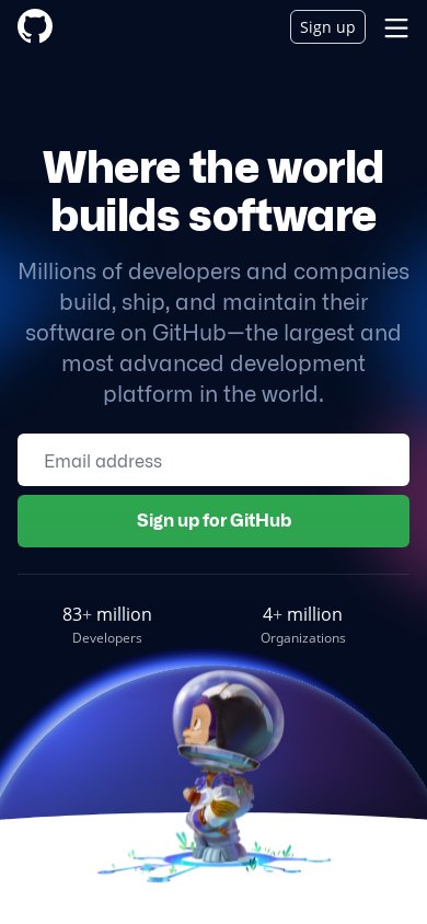 Screenshot of Github.com at 390x844