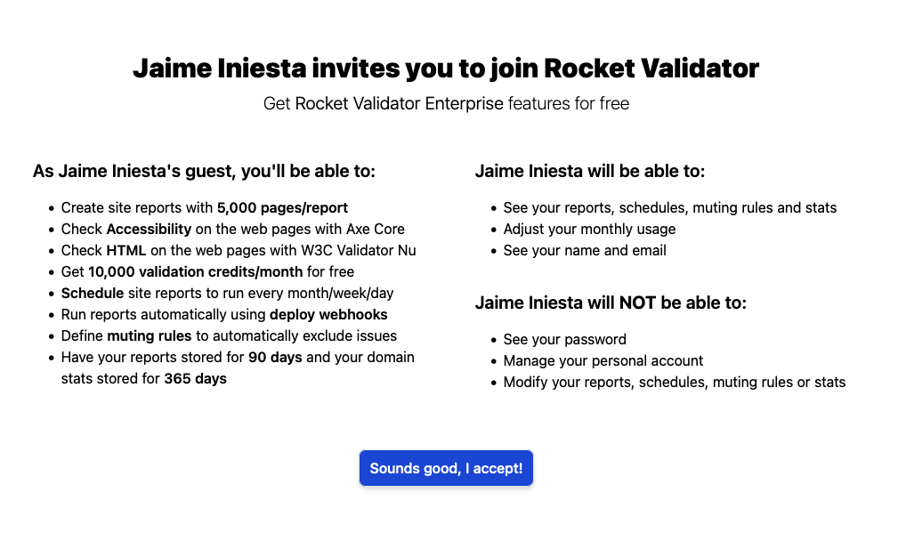 Screenshot of a guest account invitation