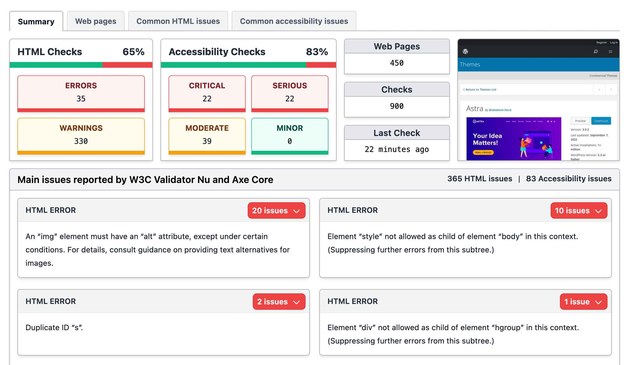 Screenshot of the new Summary Report design