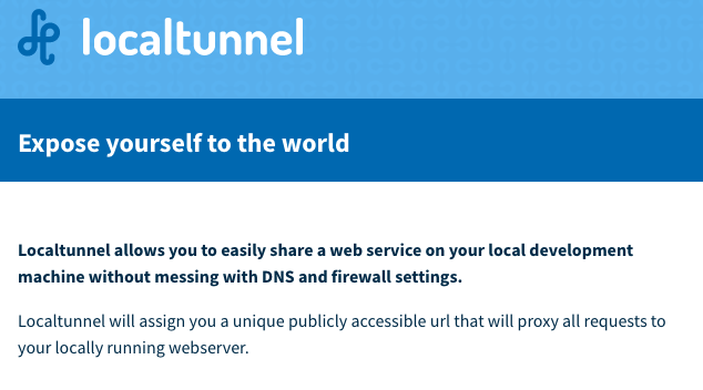 Screenshot of localtunnel web page