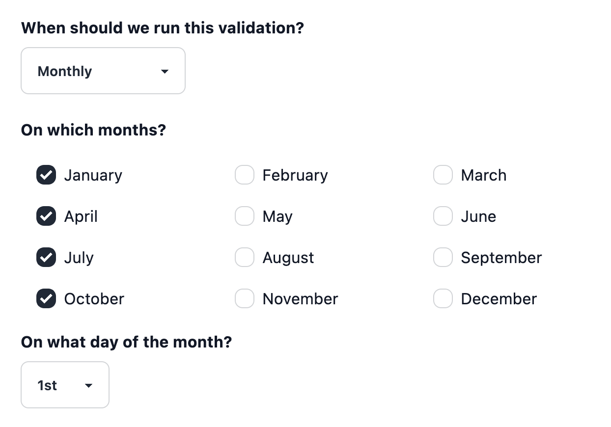 Month selection in scheduled report form