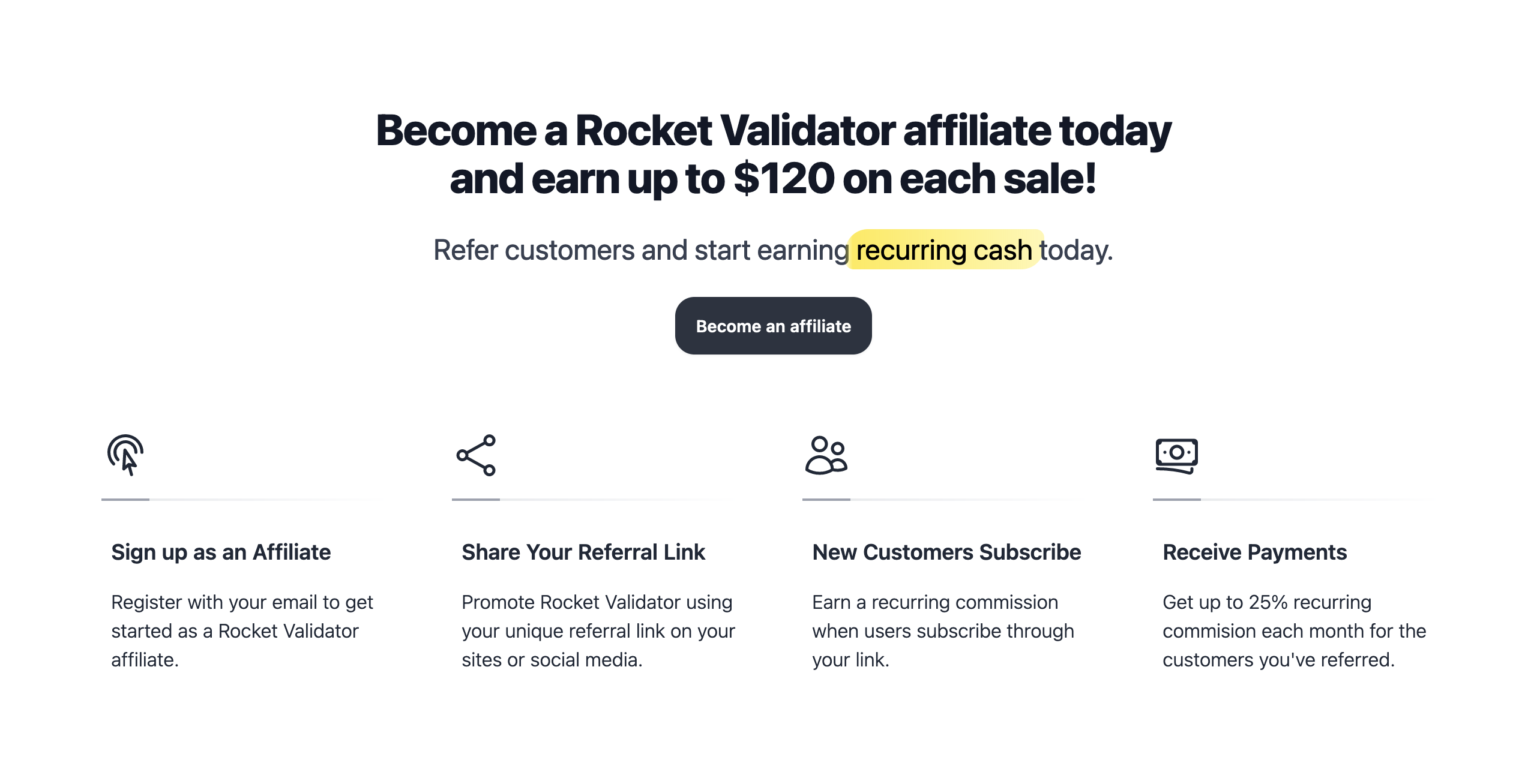 Screenshot of Rocket Validator Affiliate Program