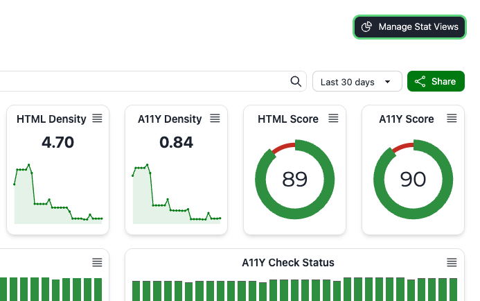 Screenshot of Stats section with the new Share and Manage Stat Views buttons