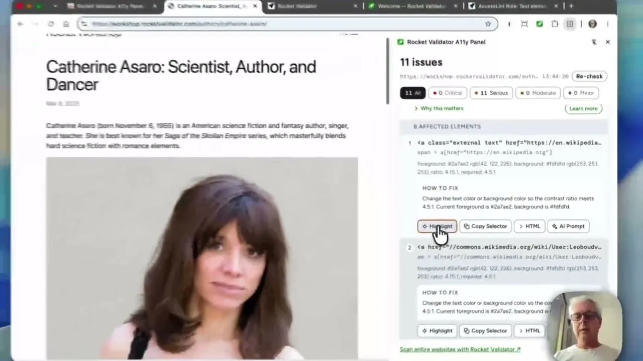 Video: installing and using the Rocket Validator A11y Panel extension