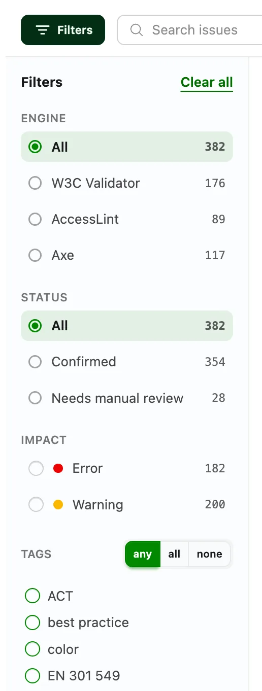 Issues filters