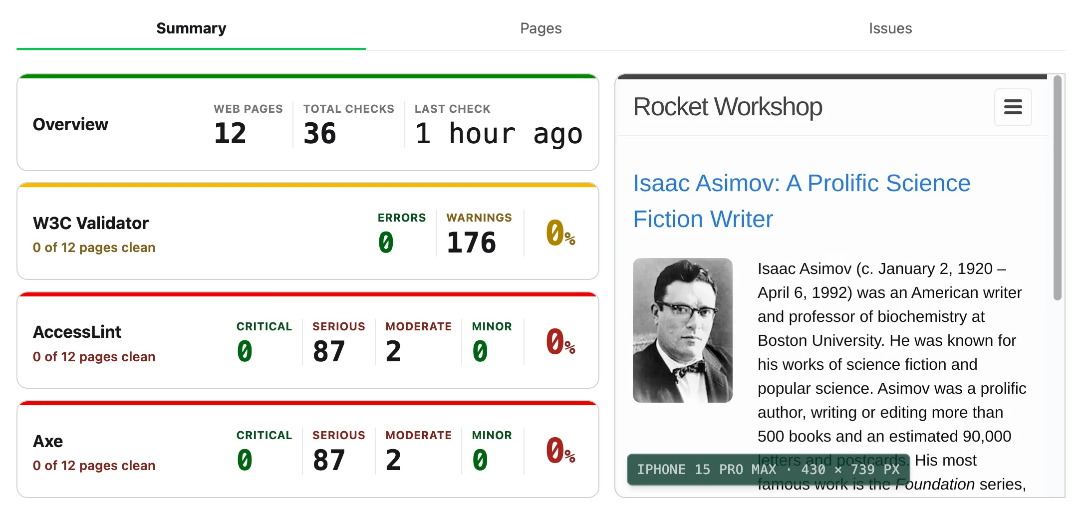 Scores and counters section