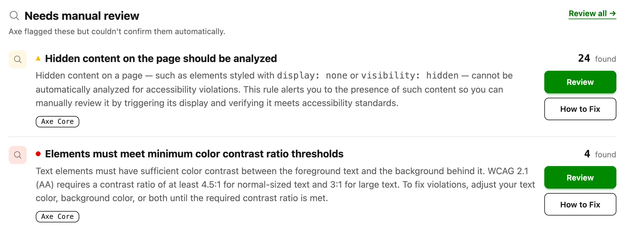 Manual review section