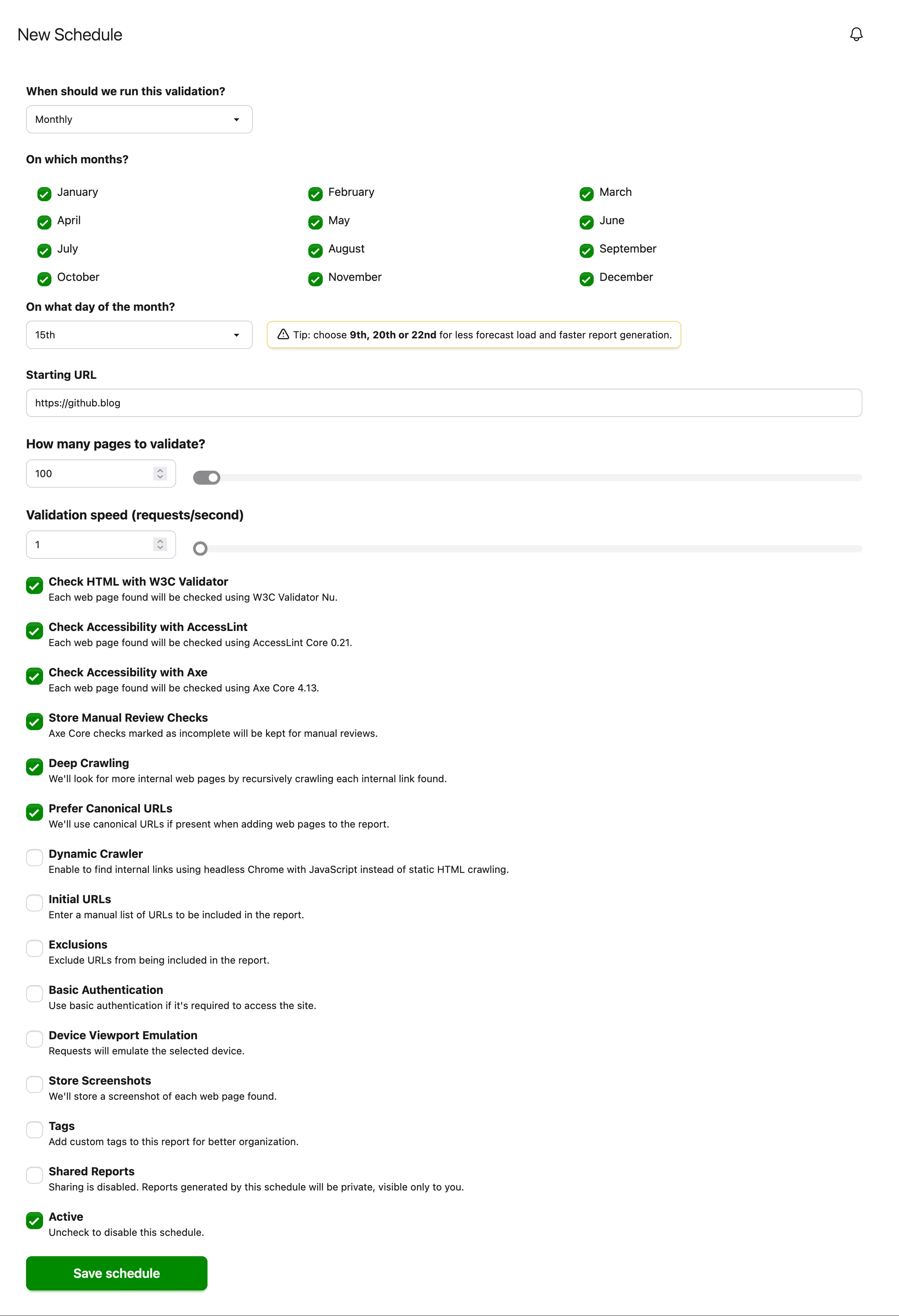 New scheduled validation form