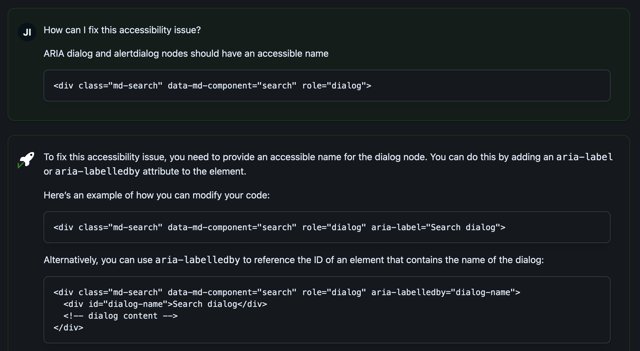 Example conversation with Holly AI showing accessibility recommendations